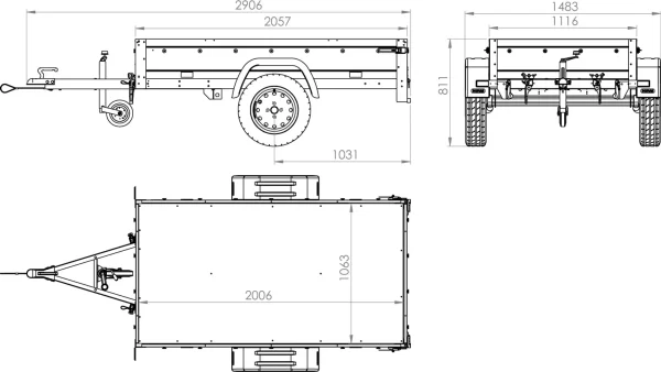 Tieflader Pkw Anhänger Garden Trailer 200 KIPP 200×106 cm 750 kg [mit Hochspriegel, Hochplane und Stützrad] - Image 6